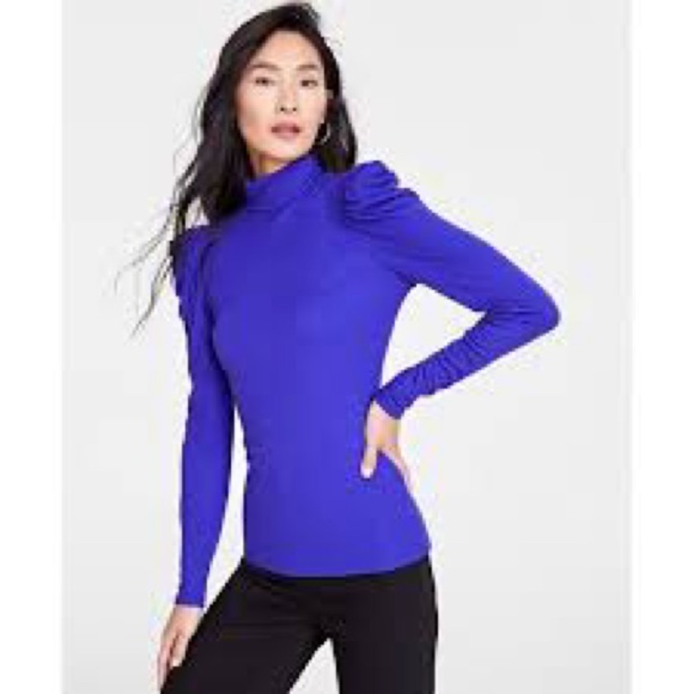 NWT Macys Inc  deep iris puff  Sleeve  mock turtle neck top